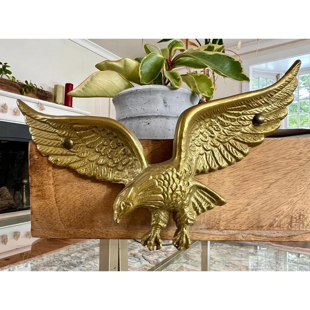 Vintage Brass Bald Eagle Wall Art, AmericanaUSA Artwork, Figurine, Flying Eagle